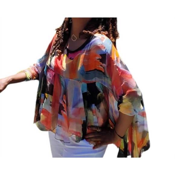 NEW MADE IN ITALY exquisite silk statement blouse in multi - Picture 1 of 4